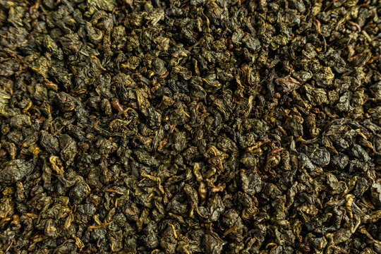 Close-up background of loose leaf oolong green tea