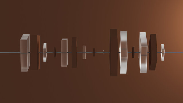 Abstract glass and metal geometric shapes in a simple design