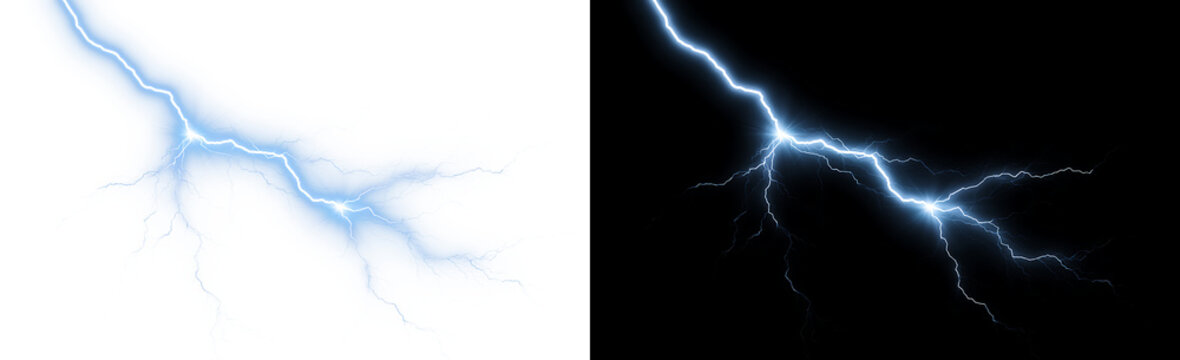 Blue lightning isolated on a transparent background. Electric thunderbolt with flickering energy. Lightning, electric thunderbolt of blue color during a night thunderstorm, PNG image.