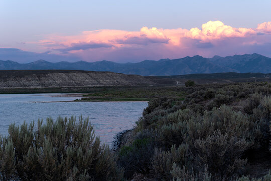 Sunset and colorful clouds over South Fork Reservoir