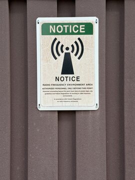 Radio Frequency Environment Area sign on a metal wall