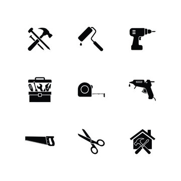 Home Repair Renovation Handyman Tools and Painting Equipment Icons Set