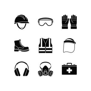 Safety Equipment Personal Protective Gear and Work Security Protection Icons Set