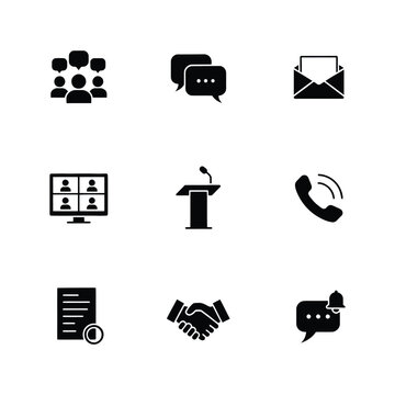 Corporate Communication Video Conference Teamwork and Business Contact Icons Set