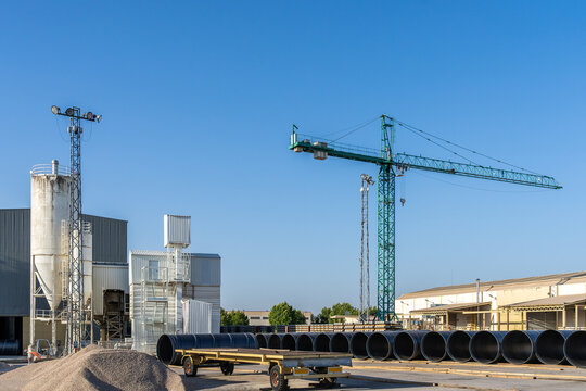 Industrial precast factory with construction materials