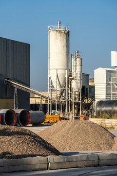 Industrial scene of precast concrete and materials factory