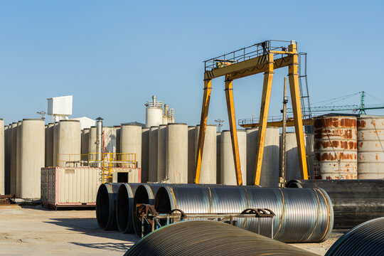 Industrial machinery in a precast concrete factory