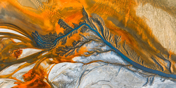 Aerial view of Rio Tinto copper mine's abstract landscape