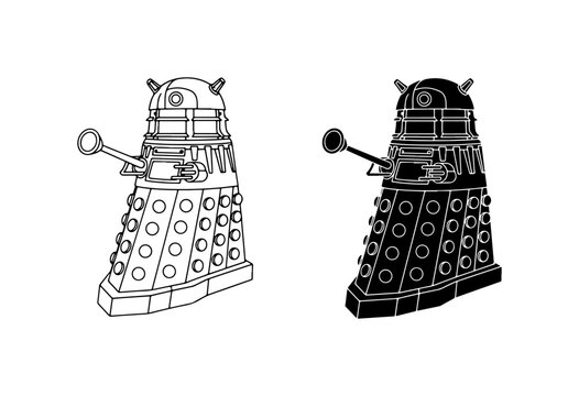 Dalek Robot Icons, Sci-Fi Alien Character Vector Art, Futuristic Monster Silhouette, Science Fiction Villain