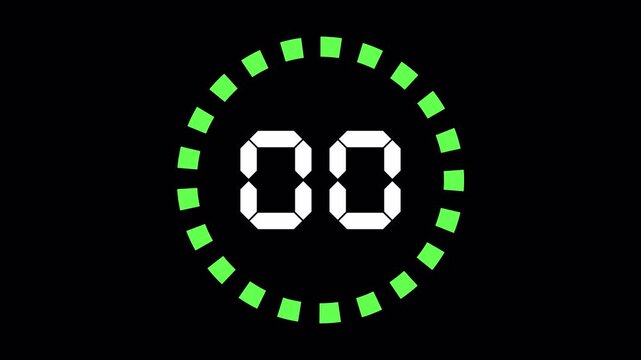 animated green digital countdown timer 5 seconds to 0 seconds with progress circle