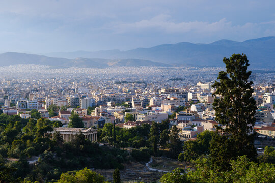 Athens cityscape with storm clouds, Greece