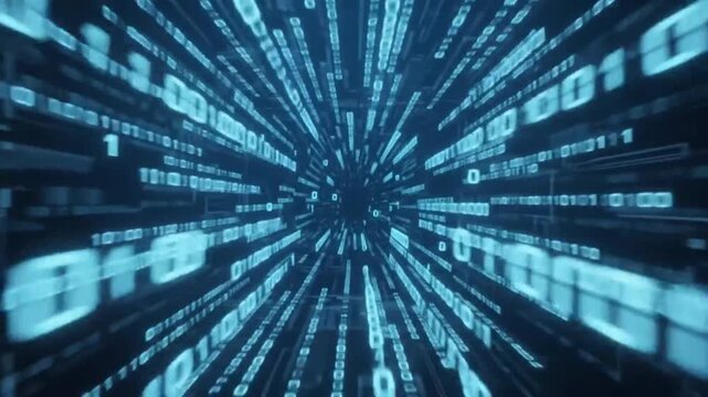 Digital binary code tunnel motion background for technology and data concepts
