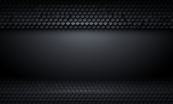 Dark metallic honeycomb textured background with glowing center. Ideal for technology and industrial design concepts.