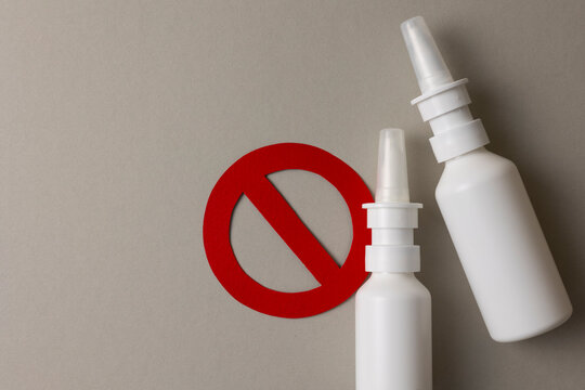 Nasal Spray with Prohibition Sign Concept of Overuse and Health Risk 