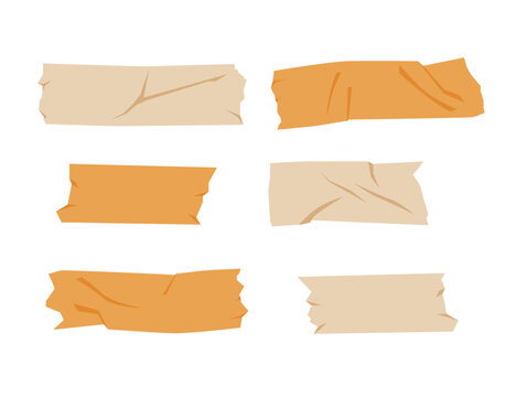 Collection of sticky scotch tape pieces in different sizes, isolated on a white background, ideal for packaging, office