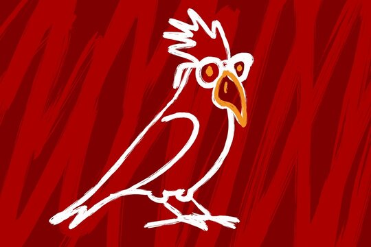 Abstract bird with glasses line drawing on red background