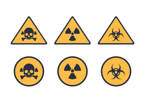Radiation warning sign vector icon featuring the classic trefoil symbol, illustrated in black and yellow for nuclear