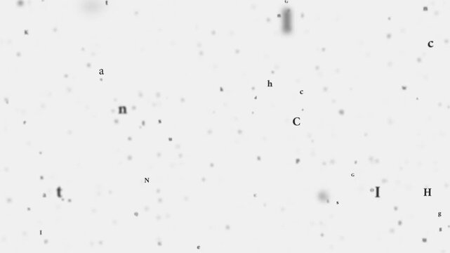 Abstract background with flying letters. Seamless animation loop.