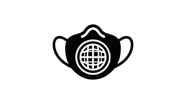 Vector illustration of vector icon of a protective face mask with a globe symbol on the filter on a transparent background