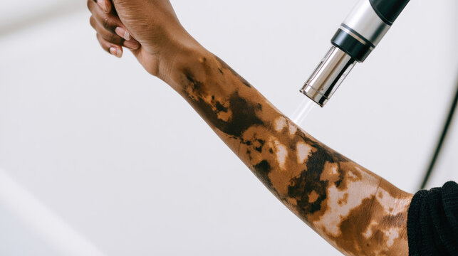 Vitiligo skin treatment forearm arm laser medical clinic skin patch pigmentation closeup