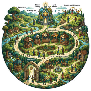 Medieval fantasy map with mythical creatures and landmarks.