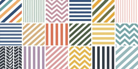 Fototapeta premium Abstract Vintage Geometric Striped Seamless Pattern Set with Colorful Pink Plaid Lines for Wallpaper Fabric Textile Paper and Retro Vector Design Collection