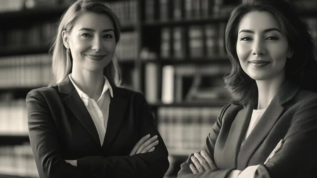 Two female executives engaged in a serious discussion.