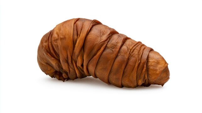 Single silkworm pupa isolated on white background