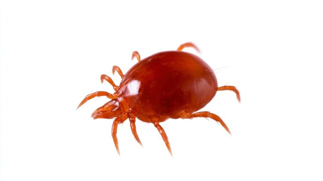 Macro shot of a red spider mite (Tetranychidae) isolated on a white background