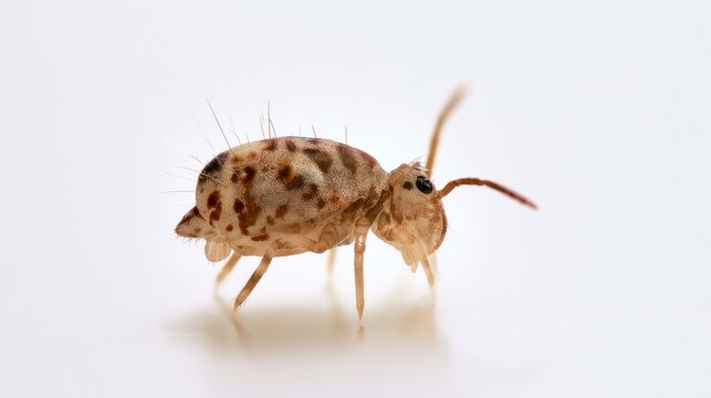 Macro photograph of a globular springtail (Dicyrtomina ornata) isolated on a white background