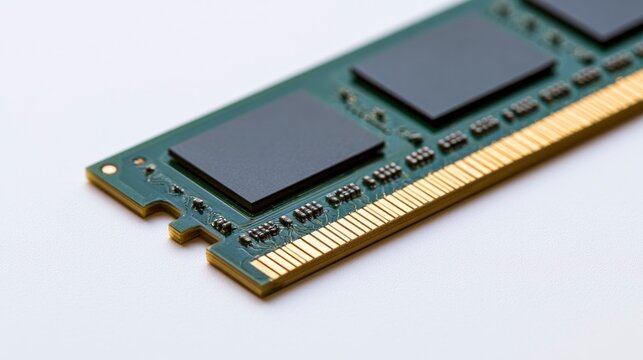 Close-up of a Computer RAM Memory Module on White Background