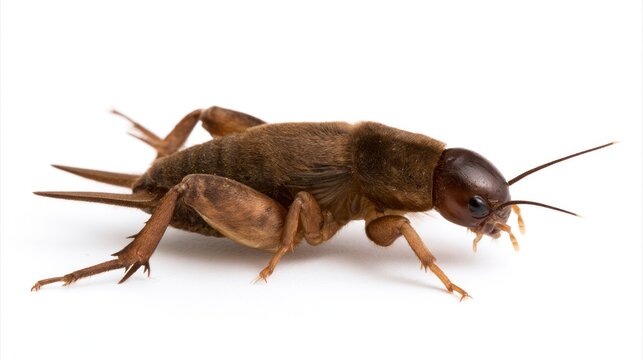 Macro Photography of a Mole Cricket Isolated on White Background