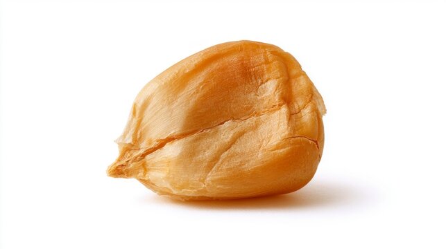 Single dried yellow corn kernel isolated on white background, macro shot of maize seed