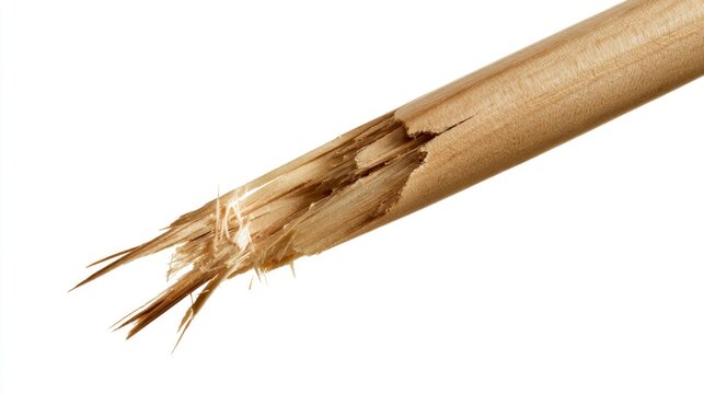 Broken splintered wooden stick isolated on white background
