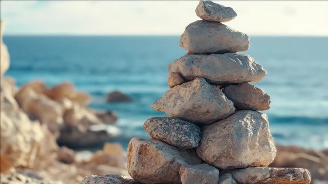 A stacked pile of stones on the shore