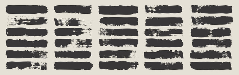Fototapeta premium Long grunge brush strokes, lines, ink smudges, hand-drawn scribble shapes. Handmade sketchy marks acrylic stains, charcoal streaks. Paint textures, brush effect. Marker underline. Vector illustration