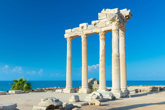 Ruins of the Temple of Apollo in Side in a summer day, Antalya, Turkey