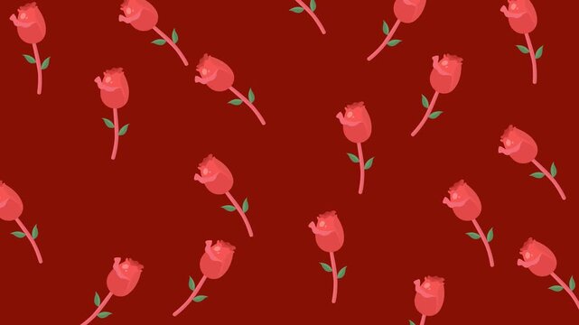 Valentine seamless pattern with anatomical heart roses on deep red background