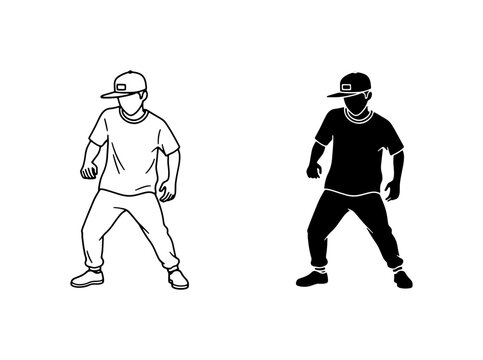 Hip Hop Dancer Silhouette, Urban Breakdancer Vector Art, Street Dance Move Icon, Black and White