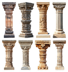 Fototapeta premium PNG Intricate ancient stone columns display on transparent background