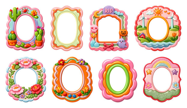 PNG Colorful decorative frames collection on transparent background