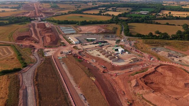 Aerial View of HS2 High Speed Rail Construction Major Earthworks and Groundworks Near Coventry