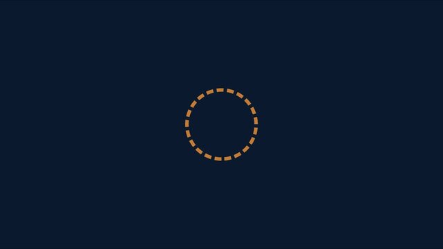 Minimalist loading spinner animation with dashed circle on dark blue 4k background, progress