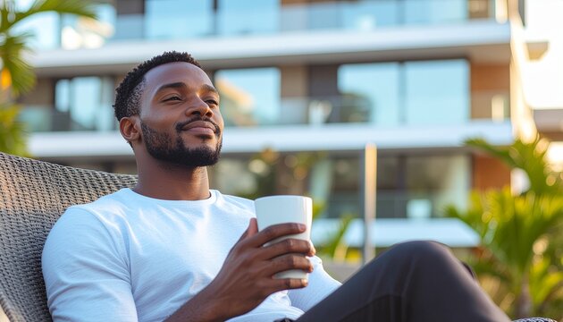 Caf&eacute; matutino en una terraza urbana moderna
