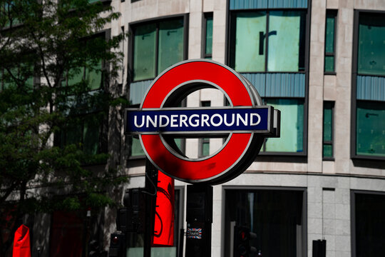London Underground St Paul's Station Roundel Sign, British Public Transport, Cheapside, City Of London Tube, England, UK - July 2026