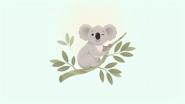 Cute cartoon koala winking while sitting on a tree branch in a soft minimalist vector illustration with playfully while perched