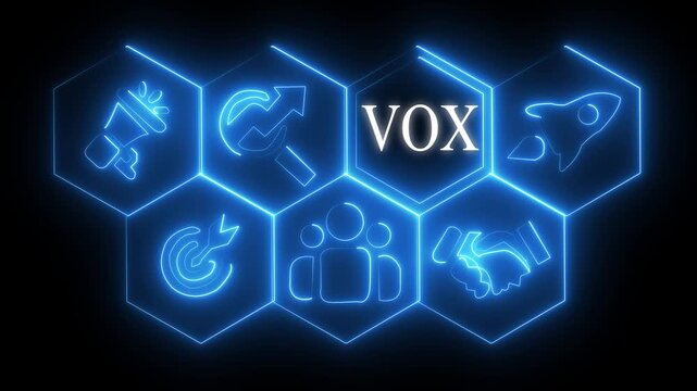 Glowing neon line Product Transfer concept button on a futuristic computer screen. technology background VOX Business. animation.