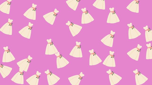 Seamless Pattern of White Wedding Dresses with Pink Floral Sashes on a Vibrant Pink Background