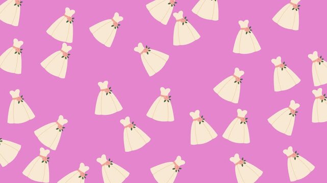 Seamless Pattern of White Wedding Dresses with Pink Floral Sashes on a Vibrant Pink Background