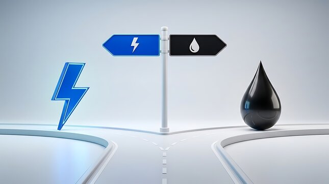 Energy choice signpost with lightning bolt and oil drop